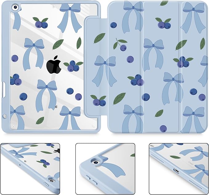 Tuiklol for iPad 10.2 inch 9th / 8th / 7th Gen 2021 2020 2019 Release Case | Built in Pencil Holder - TPU Protection Trifold Stand Stand Clear Back Tablet Cover With Auto Wake/Sleep Blue berries