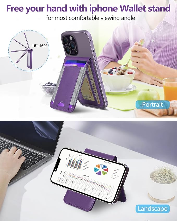 ExtreLife 2-in-1 Magsafe Wallet Adjustable Stand Open ID Window Magnetic Wallet for iPhone 17/16/15/14 Pro Max/14 Pro/14 Plus/13/12 Series 9 Cards Holder Vegan Leather Black