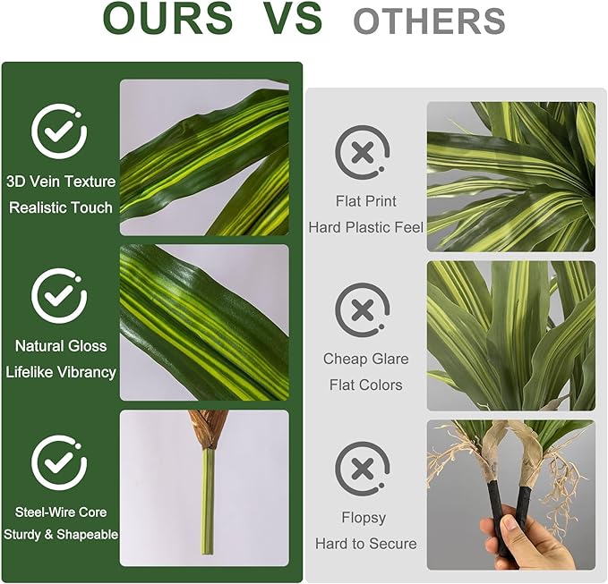 4 Pcs Artificial Greenery Stems Dracaena Faux Branches Artificial Plants Realistic Fake Dracaena Greenery Realistic Plants for Indoor Outdoor Porch Patio Home Office Living Room Decor (Light Green)