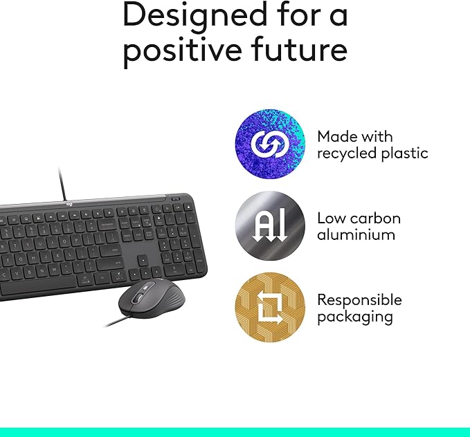 Logitech Signature Slim Wired Combo MK625 for Business, Optical Wired Mouse, Full-Size Keyboard, USB-C Plug-and-Play, Windows/Mac/Chrome/PC/laptops - Graphite