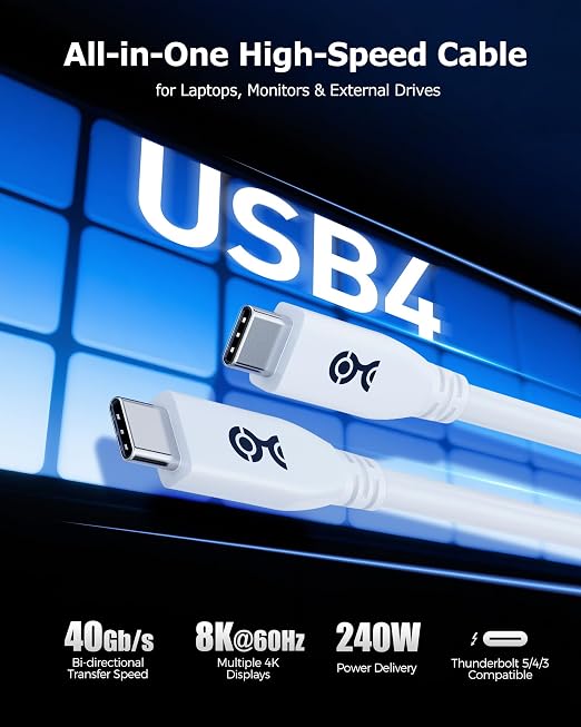 Cable Matters 40Gbps USB4 Cable 1ft Black | [8K@60Hz / 4K@240Hz Video 240W Charging 40Gbps Data] USB 4 Cable Compatible with Thunderbolt 4 MacBook XPS Surface Pro