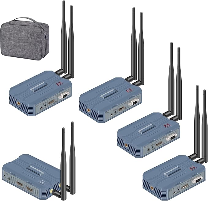 Wireless HDMI 4 Receivers and Transmitter,4K@30HZ，Up to 4 RX,Extender Plug and Play,820FT,2.4/5.8G Wirelessly Simultaneous Expansion for Suitable from laptops，TVs and Camera,REMOT