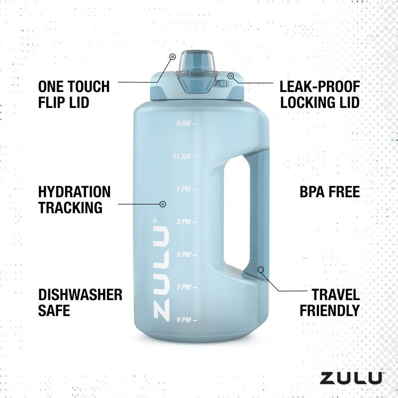 Zulu Goals Half Gallon Jug with Time Marker & Handle for All Day Hydration & Silicone Straw with Locking, Leak-Proof Lid, BPA Free, 64oz