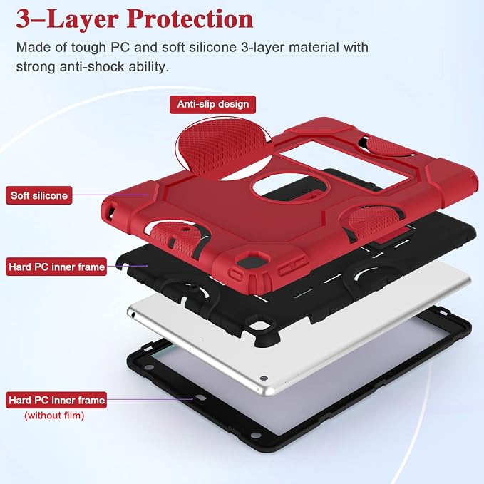 ZoneFoker for iPad 9th Generation Case iPad 8th 7th Generation Case iPad 10.2 Inch 2021/2020/2019 Case Heavy Duty Rugged Shockproof Protective Cover with Kickstand Black