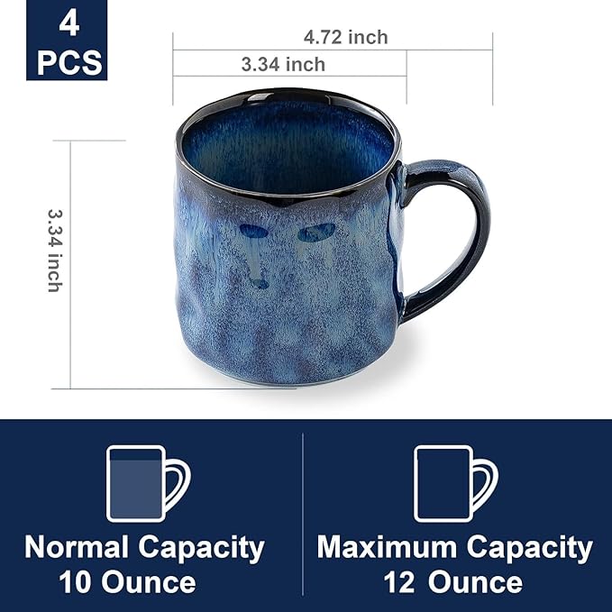 Ceramic Coffee Mugs - 12 Ounces Ceramic Mugs - Tea Cups with Handle - Funny Cappuccino Cups - Dishwasher Safe, Set of 4
