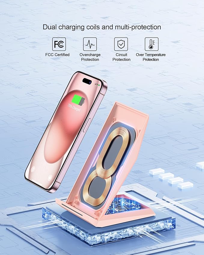 NANAMI Wireless Charger 2 Pack - Fast Wireless Charging Stand for iPhone 16/16 Plus/16 Pro Max/16 Pro/15/14/13/12/12 Pro Max, Phone Charger Compatible Samsung Galaxy S25/S24/S23/S22/S21/S20,Pixel 6/5