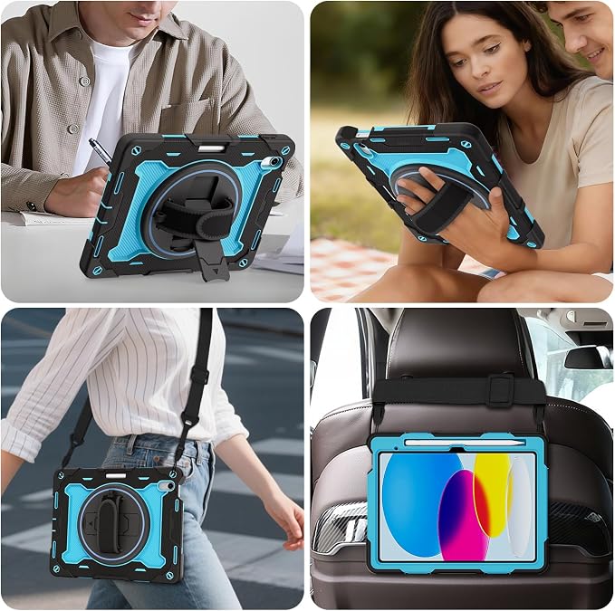 for iPad 9th 8th 7th Gen Case 10.2 inch with Screen Protector | 360° Rotating Kickstand Hand Strap Shoulder Strap Heavy Duty Military Grade - Kids Friendly