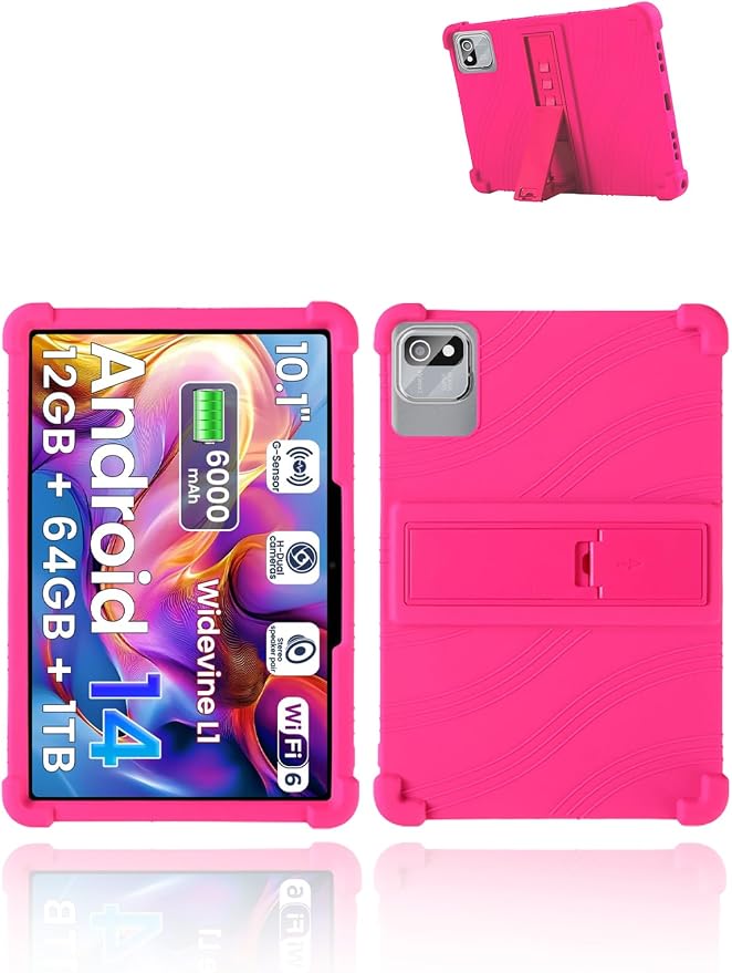 for tabtrust T10B-B Android 14 Gaming Tablet10.1 2.5K Ultra Clear Display Tablet Model CaseSoft Silicone Adjustable Stand Cover Lightweight Kids FriendlyBlack.