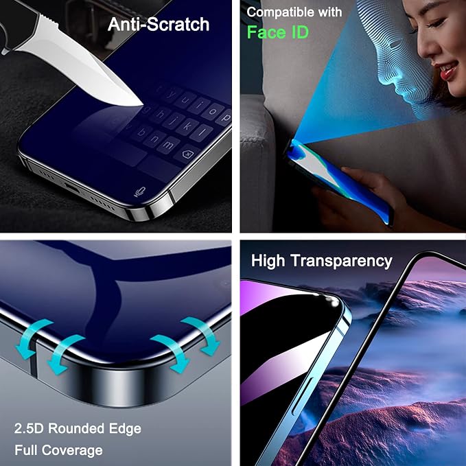 2 Pack Compatible with iPhone 12 Pro Max Privacy Screen Protector Anti-Spy Anti-Blue Light Eye Protection Tempered Glass Film Scratch Resistant Full Coverage Case Friendly