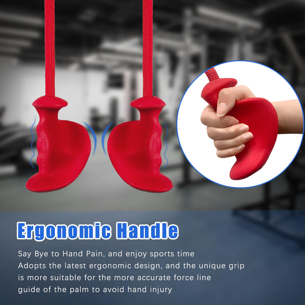 HXD-ERGO Tricep Rope with Ergonomic Handles, 36 Inch Tricep Pull Down Rope for Cable Machine, Pulley System, Triceps Rope Cable Attachment for Gym, Home (Red)