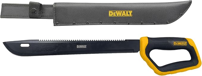 DEWALT 21 Inch MA61 D-Guard Machete - Full Tang Stainless Steel Blade with Saw Back & Protective D-Guard Non-Slip TPR Handle with Nylon Sheath for Brush Clearing, Yard Work, Camping and Outdoor Use
