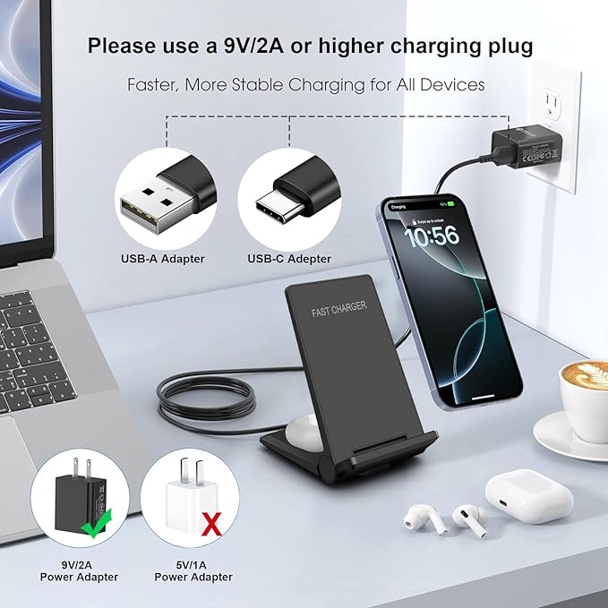 PDKUAI 2 in 1 Wireless Charger,[New Update] 25W Foldable Wireless Charging Station for iPhone 16/16 Pro/15/14/13/12/11/8/Airpods,Dual 15W Fast Dual Induction Charge Stand for Samsung Galaxy/Buds3