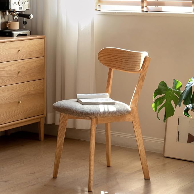 Solid Wood Upholstered Dining Chairs Set of 2 - FAS-Grade North American Oak | Heavy Duty Kitchen Dining Chairs with Ergonomic Curved Back | Easy Assembly | 400 lb Capacity