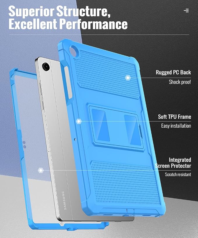 MoKo Shockproof Case Fit Samsung Galaxy Tab A11+ Plus/ A9+ 11 Inch | Full Body Rugged Stand Back Cover with Built-in Screen Protector for Galaxy Tab A11+/ A9+ Tablet Light Gray