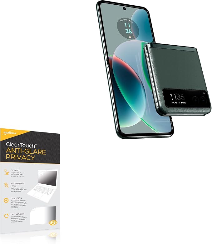 BoxWave Screen Protector Compatible with Motorola razr (2023) - ClearTouch Anti-Glare Privacy (2-Pack) Privacy Screen Protector Flexible Film Anti-Glare