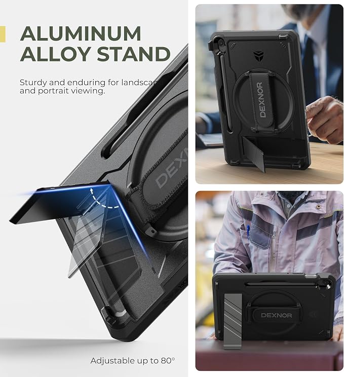Dexnor Case for Samsung Galaxy Tab S10 Lite/S10 FE / S9 FE 10.9 Inch / S9 11 Inch 2023 with Screen Protector Pen Holder [360 Rotating Hand Strap &amp Kickstand] Full Body Cover for Tablet S9 FE Bla