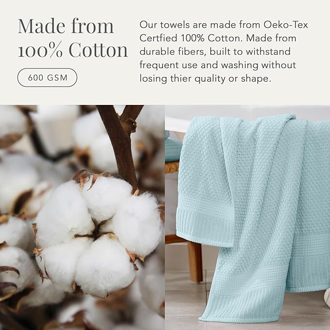 NY Loft 100% Cotton Bath Towels 4 Pack | Super Soft & Absorbent Quick-Dry Bath Towels 30" x 52" | Textured and Durable Cotton | Trinity Collection (4 Pack Bath Towel, Seafoam)