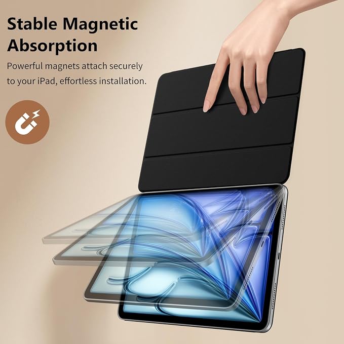 TiMOVO Magnetic Case for iPad Air 11 M4/M3/M2 Air 5th/4th Gen Black | Smart Folio Magnetic Slim Trifold Stand Protective Cover Auto Wake/Sleep