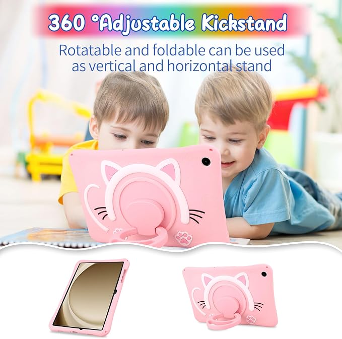 WESADN Case for Samsung Galaxy Tab A11+ Plus 2025Galaxy Tab A9+ Plus Case 11 Inch 2023 Kids Girls with Screen Protector/360 Rotating Kickstand/Lanyard Kids Cute Silicone Full Body Protective Cover