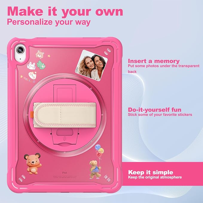 Case for iPad (A16) 11th/10th Generation 2025/2022 11/10.9 inch Rugged Shockproof Protective Cover with Screen Protector 360° Rotating Hand Strap&ampStand Pencil Holder Black