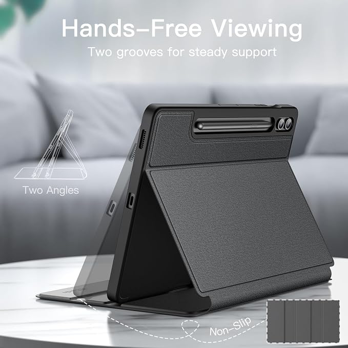 JETech Case for Samsung Galaxy Tab S9 FE+ / S9 FE Plus 12.4-Inch with S Pen Holder Slim Folio Stand Protective Tablet Cover Multi-Angle Viewing (Black)