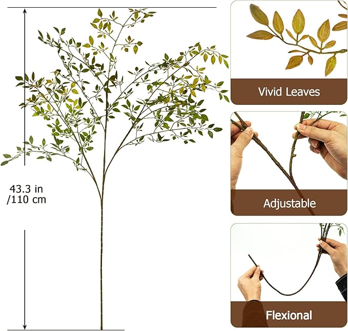 4Pcs Artificial Greenery Stems, 43.3" Nandina Branches Tall Faux Plant Stems for Vase, Greenery Decor Stems Leaves Bunches for Shop Garden Office Home Décor,Orange
