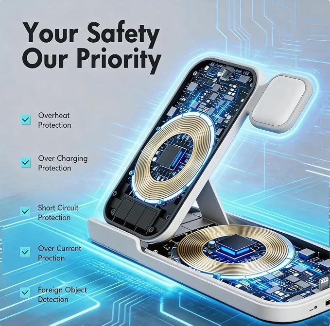 5 in 1 Wireless Charging Station for Multiple Devices Premium Fast Charging Stand for Apple Samsung Android Dual Phone Dock with USB Port for Desk Nightstand