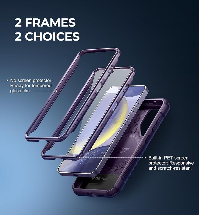 Dexnor Magnetic Case for Samsung Galaxy S24 Case with Kickstand &amp 2 Front Frames Built-in Screen Protector Compatible with Magsafe Rugged Shockproof Full-Body Protective Cover for Galaxy S24Gr