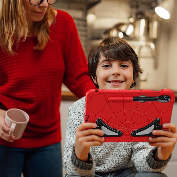 Case for Samsung Tab A7 Lite 8.7 inch 2021 Release SM-T220/T225/T227u Shockproof Cute Kids Silicone Protective Cover for Galaxy Tab A7 Lite 8.7 inch with Kickstand Shoulder Strap Red+Black