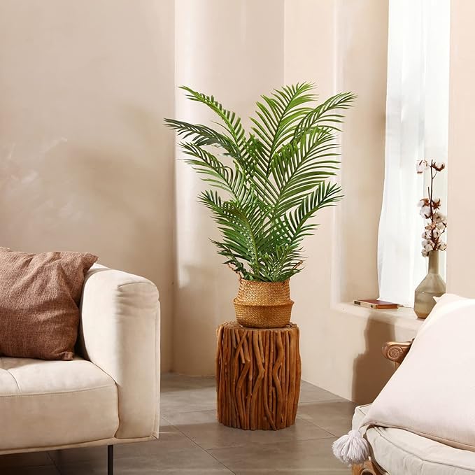 LOMANTO Fake Majesty Palm Plant 3Ft Artificial Plants for Home Decor Indoor Small Faux Trees in Pot Fake Tropical Plants for Housewarming Gift 2Pack