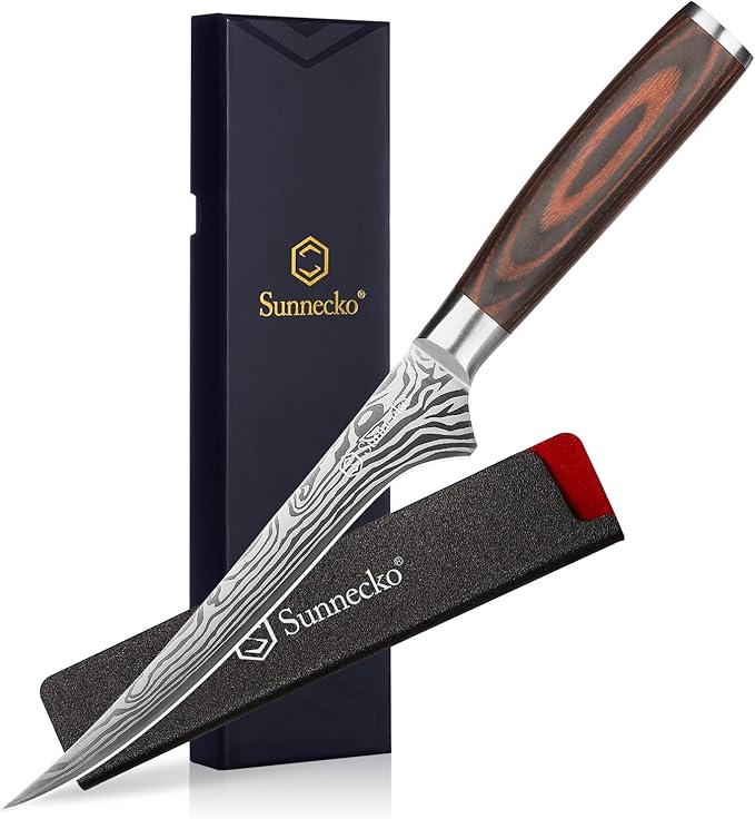 Sunnecko 6 Inch Boning Knife, High Carbon German Steel Meat Butcher Knife