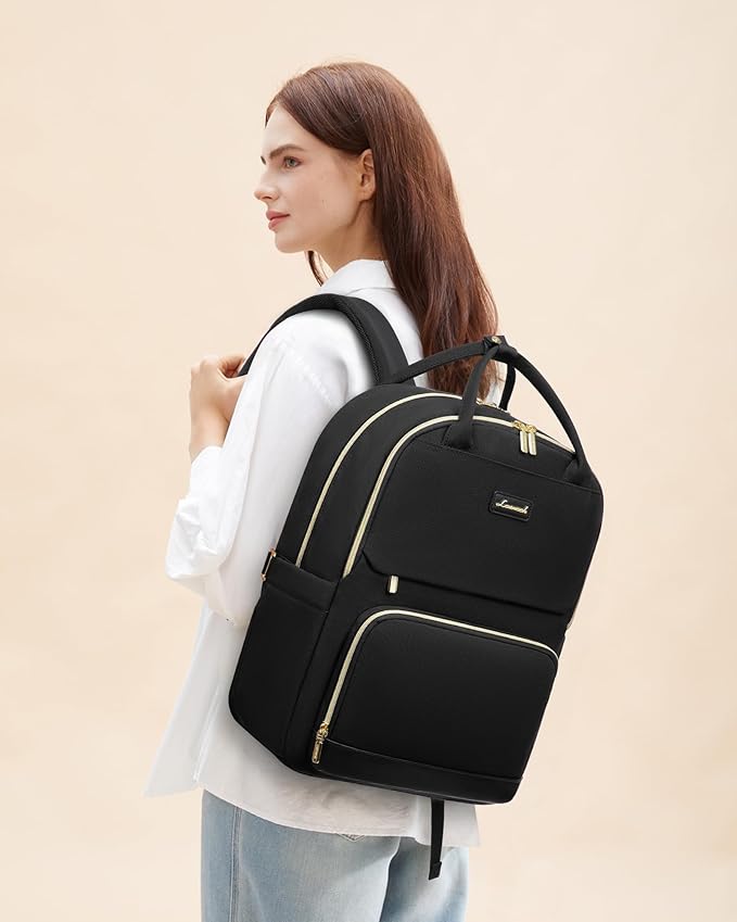 LOVEVOOK Laptop Backpack for Women with Giant Tumbler Holder Pocket, 17 inch Large Travel Work Backpack Purse for Teacher Nurse, Waterproof College Book Bag Cute Casual Daypack, Black