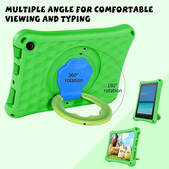 All-New Fire HD 10 Tablet Case for Kids(2023 Release)Incompatible with iPad SamsungLight Weight Shock Proof Handle Friendly 360 Rotating Grip Stand Kid-Proof Case (Green)
