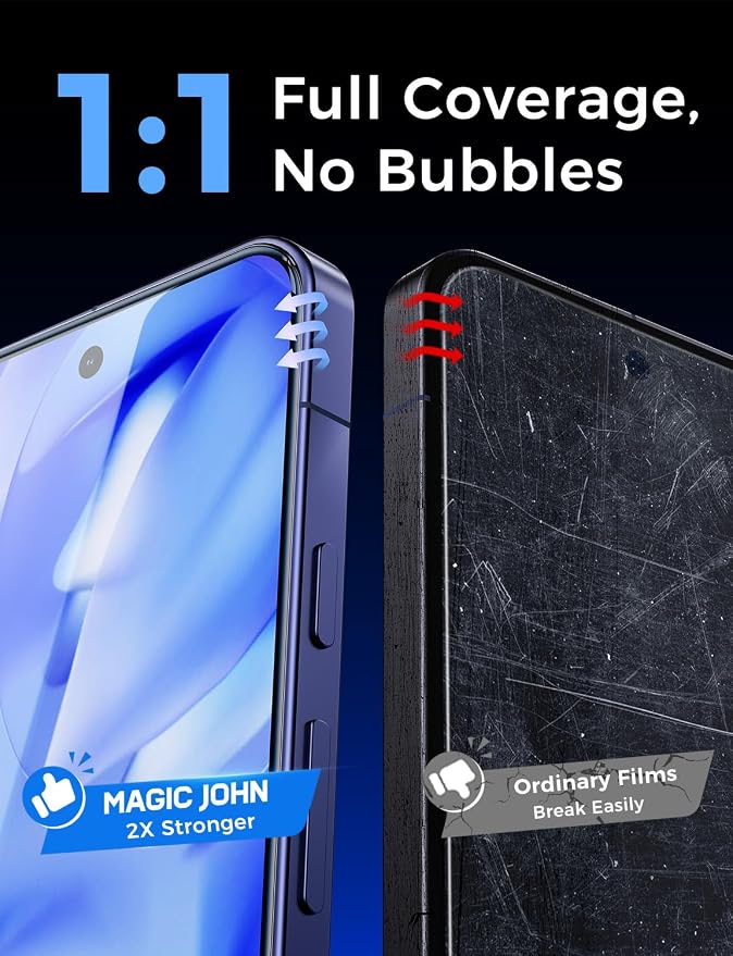 MAGIC JOHN 2 Pack for Google Pixel Google Pixel 10 Pro XL Tempered Glass Screen Protector Auto Dust-Elimination Bubble Free HD Clear Easy Installation