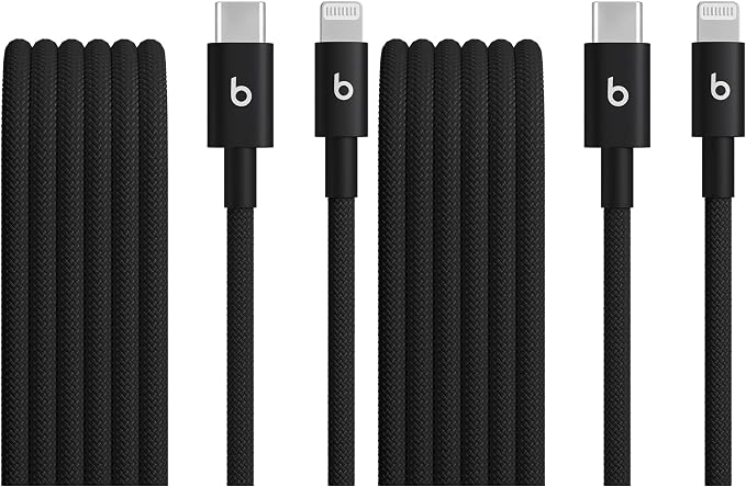 Beats 240W USB-C to USB-C Braided Cable Fast Charging Durable/Tangle Free Compatible with Apple and Android Devices (3 m/10 ft) – Bolt Black