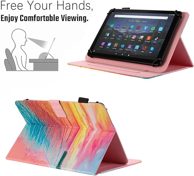 Universal Case for 10 Inch Tablet Multi-Angle Viewing Stand Case for 9.5-10.5 Inch Tablet Premium PU Leather Folding Stand Cover with Pen Holder &amp Multiple Angles Stand - Beach