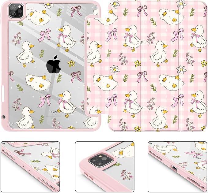 Case for iPad 12.9 Inch (6th/5th/4th/3rd Generation 2022/2021/2020/2018) Pencel Holder + Trifold Support Auto Sleep/Wake Transparent Shockproof Back Cover Abstract Floral SD163