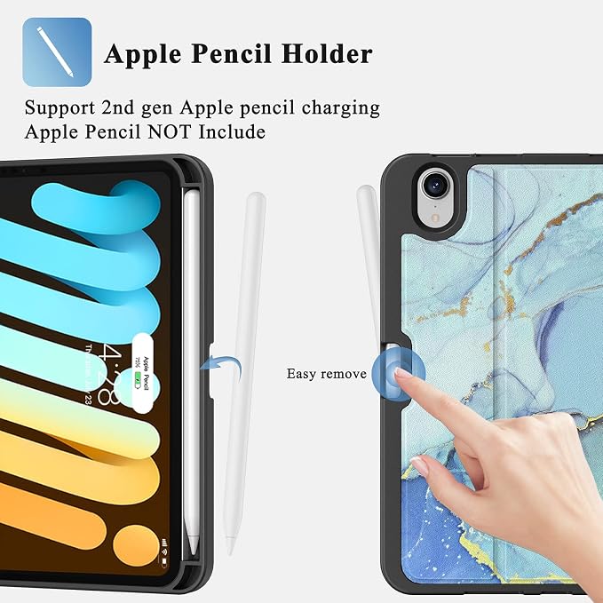 Case for iPad mini 7 (A17 Pro) 2024/Mini 6 2021 8.3-Book Black | Slim Lightweight Folio Stand Case Auto Wake/Sleep Soft TPU Back Cover with Pencil Holder for iPad mini 7th/6th Generation
