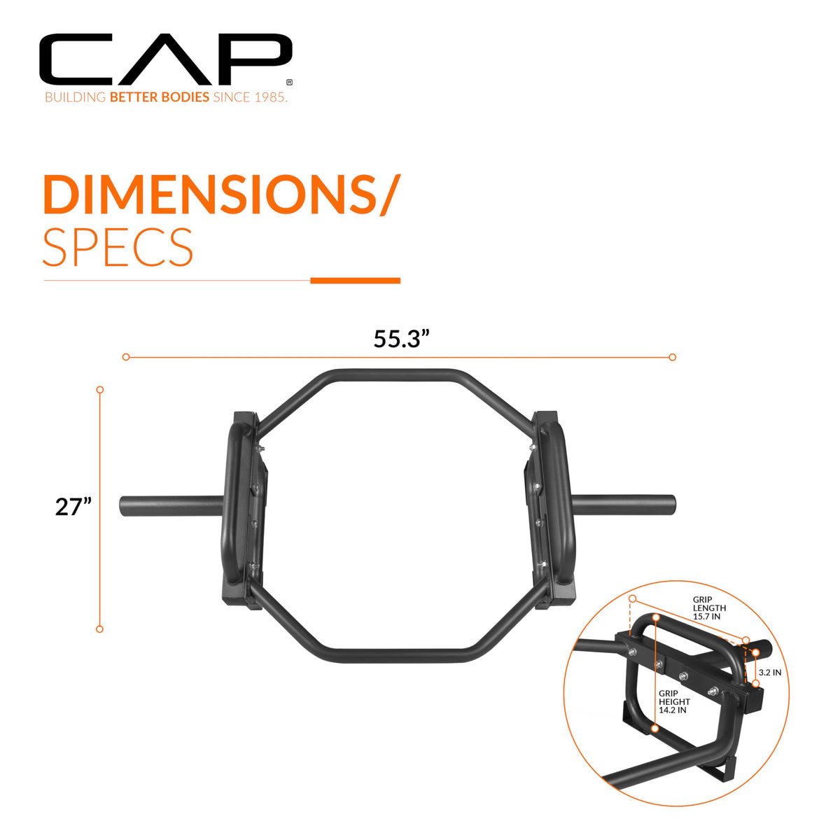 CAP Barbell Olympic Trap Bar, 500lbs, Alloy Steel, Black, 50x29x14 inches