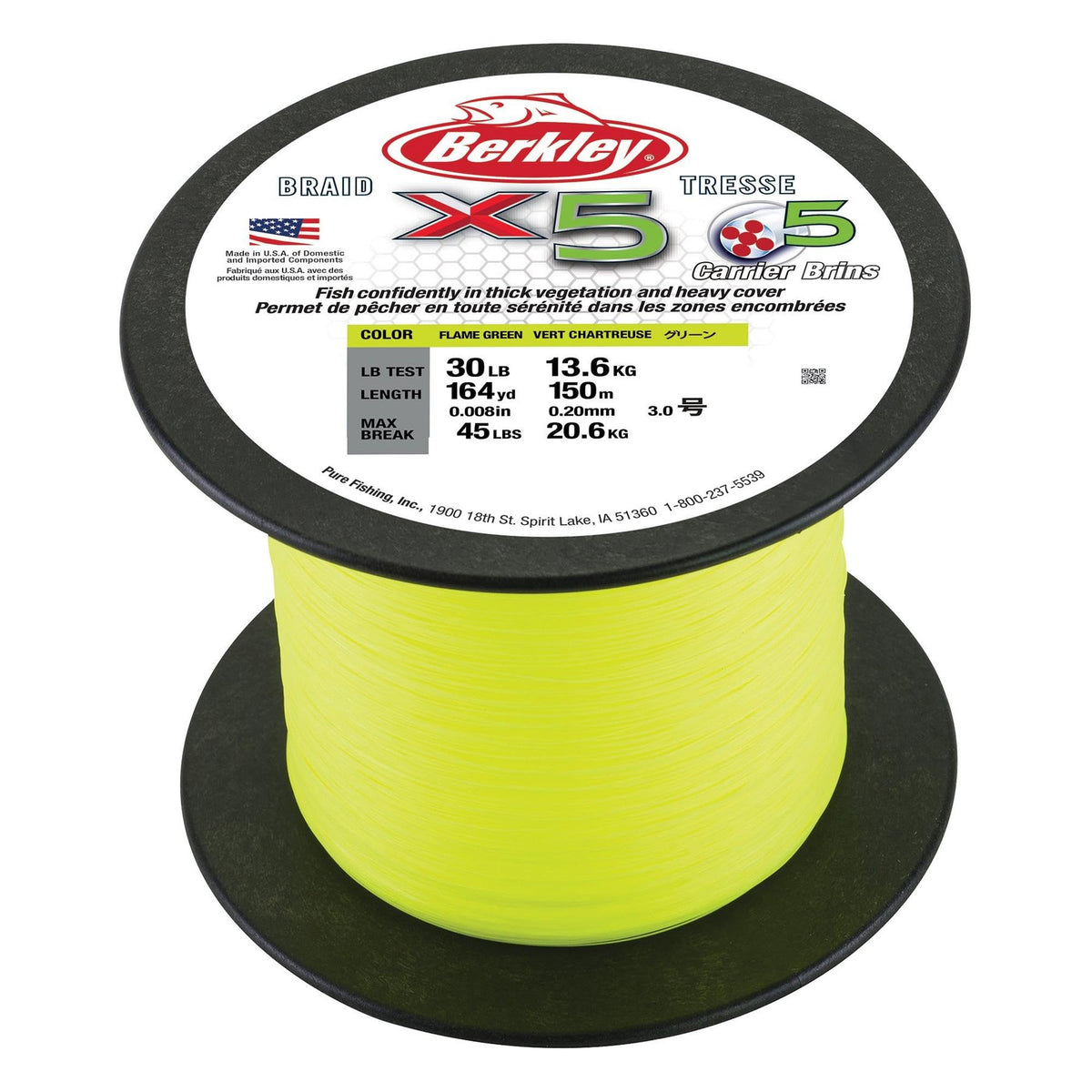 Berkley x5 Braid Superline, Crystal, 15-Pound Break Strength, 328yd Fishing Line, Suitable for Freshwater and Saltwater Environments, Low-Vis Green, 2188yd