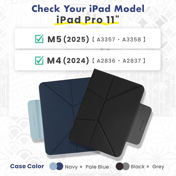 BELLEMOND iPad Case for iPad A16 11 2025 / 10th Gen 10.9 2022 | Origami Folio Stand | 6-Mode Foldable Magnetic Detachable Cover | Mamoru Ori Case | Black &amp Grey