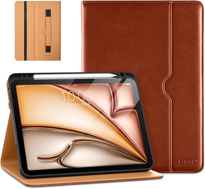 DTTO for iPad Air 11-inch Case M4/M3/M2 (2026/2025/2024) iPad Air 5th / 4th Generation (2022/2020) Premium Leather Business Folio Stand Cover with Pencil Holder - Auto Sleep/Wake Brown