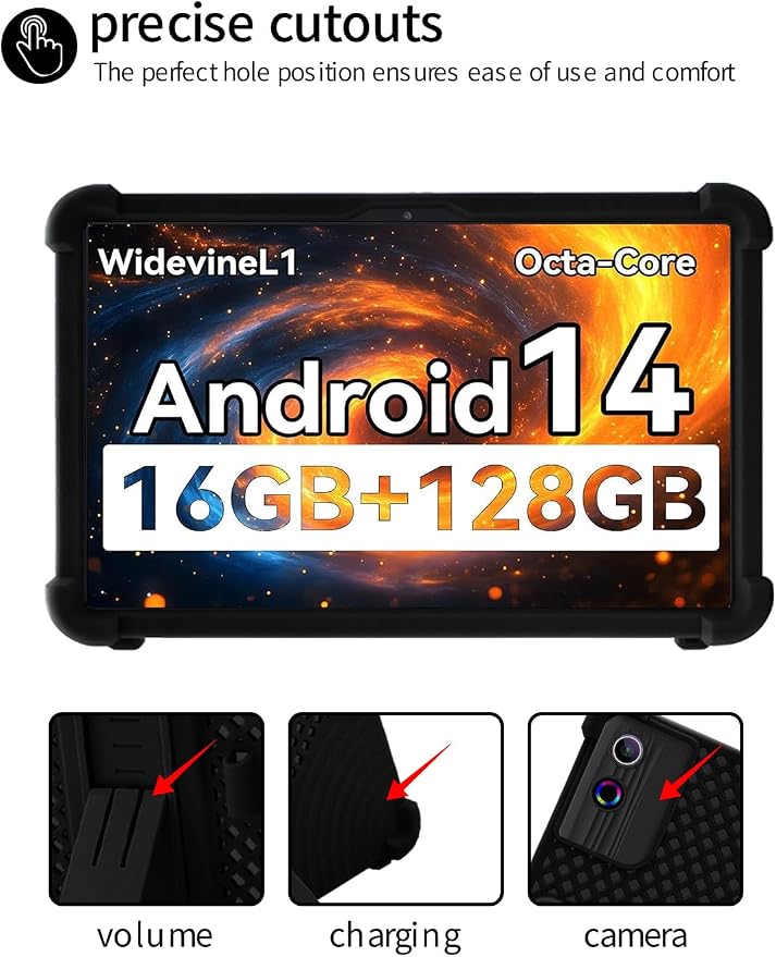 for UGRIHACH A7 11 inch Android Tablet CaseBOVUGAC Soft Silicone with Capacitive PenHeat Dissipation DesignAdjustable StandShockproofKids Friendly(Black)