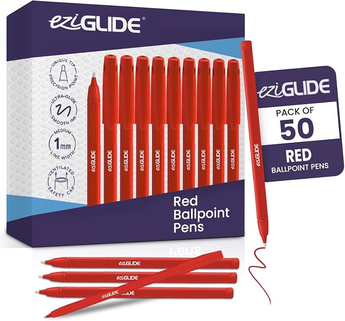 50-Pack Assorted Ballpoint Pens Easy Grip &amp Medium Point (1.0mm) | Precise Writing &amp Ergonomic Grip – Multipack Ball Point Pens Ideal for Home Office Teachers Exams Work &amp Stationary