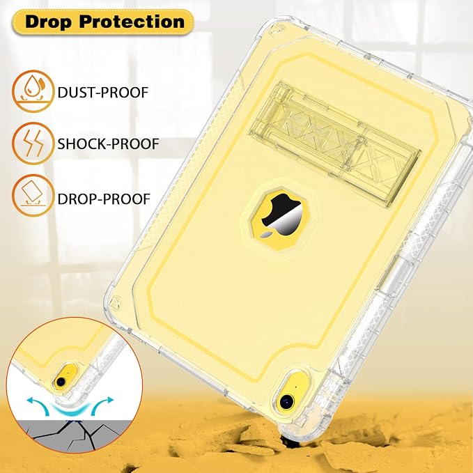 ZoneFoker Case for iPad 11-inch (A16) 2025 / iPad 10th Gen 10.9 inch 2022 Heavy Duty Shockproof Rugged Protective with Pencil Holder 11th / 10th Translucent Cover with Kickstand
