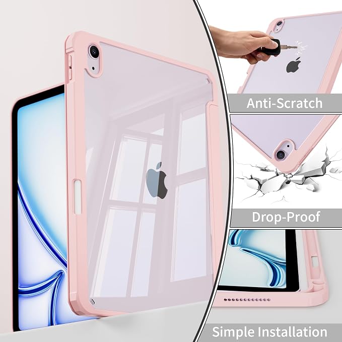 Clear Case for iPad Air 11 Inch M4 2026/M3 2025/M2 2024 Black | for iPad Air 5th/4th Generation 10.9 Inch 2022/2020 Clear Hard Back Tablet Cover with Pencil Holder Slim Auto Wake/Sleep