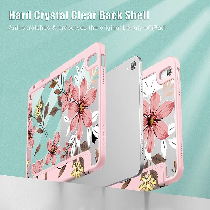 Mektron Case for 2026 iPad Air 11 inch M4 8th (M3 2025 7th /M2 2024 6th) Compatible with iPad Air 10.9 (2022 5th Gen /2020 4th Gen) Shockproof Clear Shell Blue Bows &amp Flowers