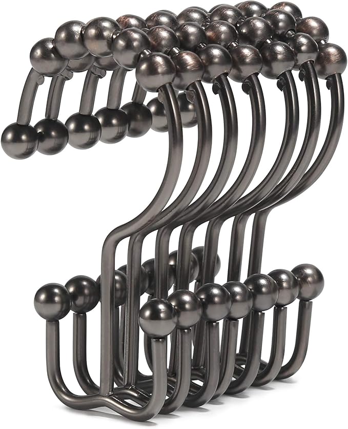 Shower Curtain Hooks, Goowin Shower Curtain Rings, Stainless Steel Shower Curtain Hooks Rust Proof Free Sliding Double Shower Hooks for Curtain, Shower Curtains & Liners (Bronze)