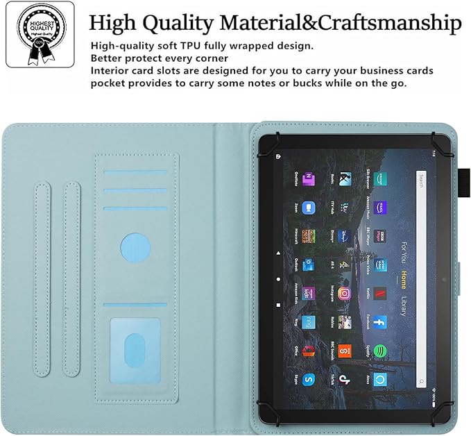 Universal Case for 10 Inch Tablet Multi-Angle Viewing Stand Case for 9.5-10.5 Inch Tablet Premium PU Leather Folding Stand Cover with Pen Holder &amp Multiple Angles Stand - Beach