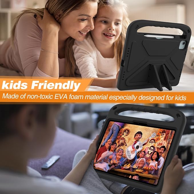 Dteck Kids Case for iPad 10.2 - Shockproof Rugged EVA Handle Stand Child Proof Case for iPad 9/8/7 Generation Black